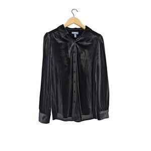 ModCloth Be Buzzworthy Black Velvet Button Up Top